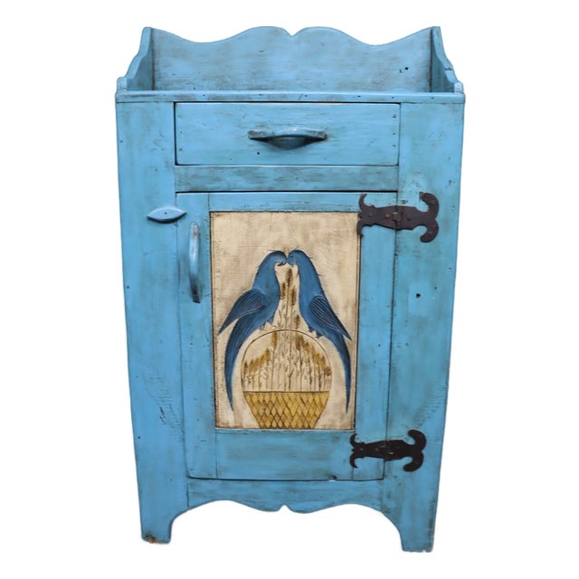 Country Painted Milk Cupboard With Blue Birds For Sale