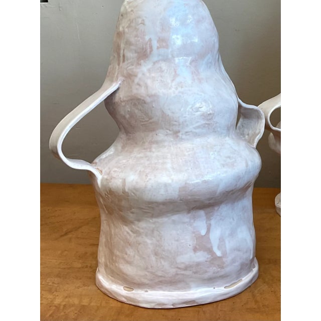 Metal Vintage Biomorphic Slab Built Ceramic Lamps - A Pair For Sale - Image 7 of 12