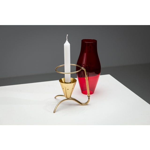Candleholder in Brass and Glass and Rattan by Gunnar Ander for Ystad Metall, 1960s For Sale - Image 9 of 14