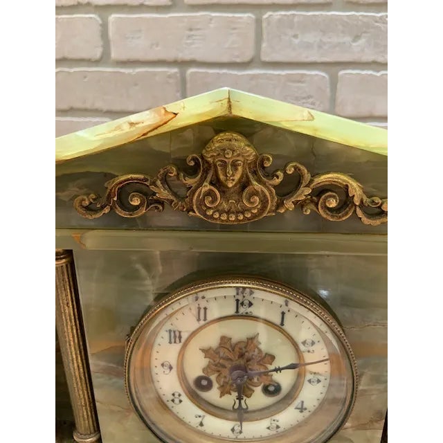 Antique Victorian Green Marble Mantel Clock and Candelabras - 3 Pieces For Sale In Chicago - Image 6 of 11