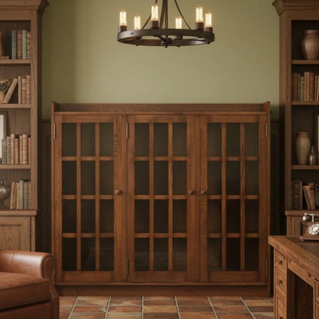 Mission Oak 3 Door Display Bookcase For Sale - Image 11 of 18