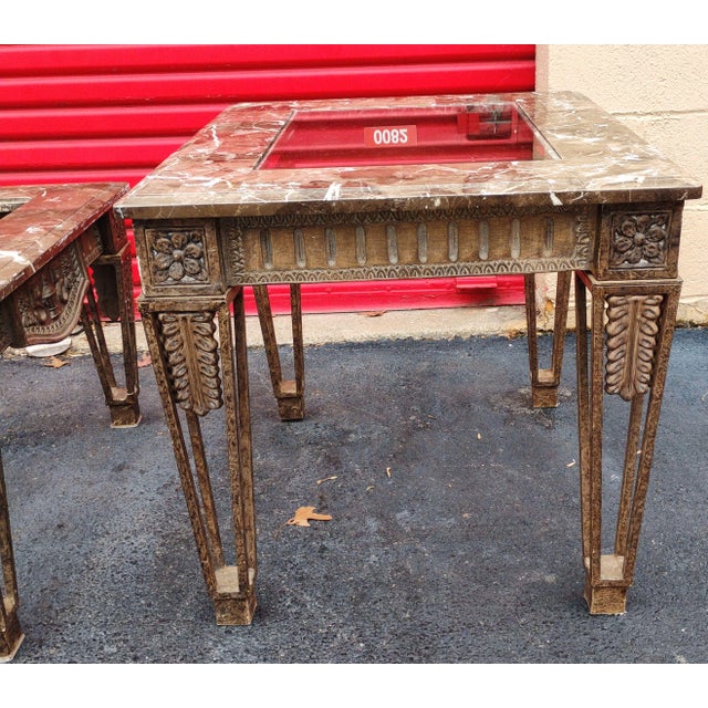 French 1950s French Louis XVI-style Giltwood and Marble-Top Coffee and Side Table For Sale - Image 3 of 11