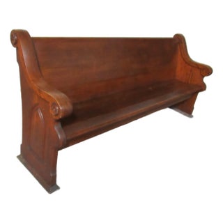 1980s Amazing Oak Church Pew Bench All Carved For Sale