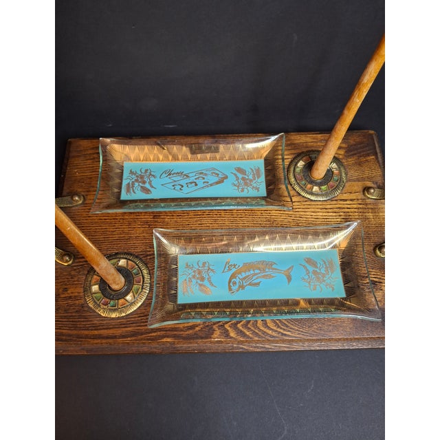 Wood Rare Complete Vintage 1950s Israel Bagel & Lox Serving Wood Tray Judaica For Sale - Image 7 of 18