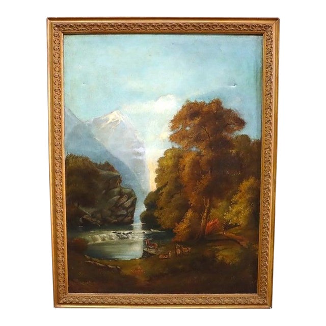 Hudson River School Oil on Canvas Painting of a Mountain Wilderness C1890 For Sale