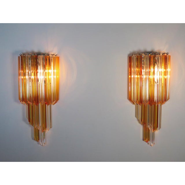 Vintage Murano Wall Sconce with Quadriedri Amber and Trasparent Prism, 1990, Set of 2 For Sale - Image 9 of 13
