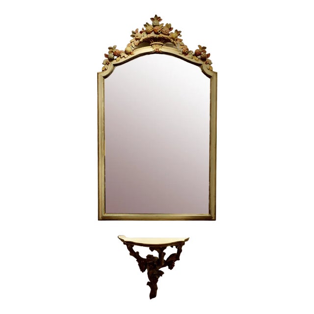 Carved and Painted Console Mirror and Shelf, 1890s, Set of 2 For Sale