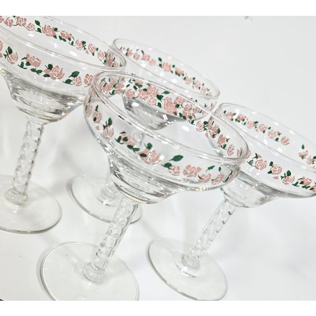 1960s Rose Bedecked Champagne Coupes- Set of Four For Sale - Image 5 of 9