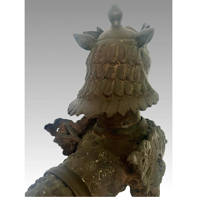 Metal Ornate Antique Nepalese Bronze Buddhist Lion or Foo Dog Sculpture For Sale - Image 7 of 11
