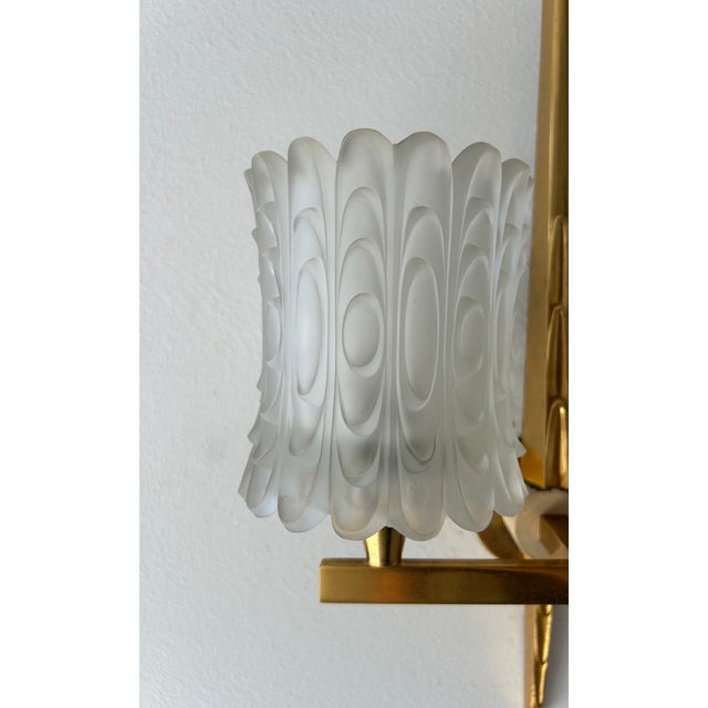 Double Wall Lights in Brass and Molded Glass from Maison Arlus, France, 1950, Set of 2 For Sale - Image 6 of 7