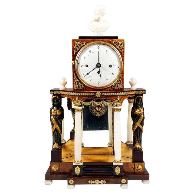 Viennese Empire Portal Clock with Caryatids and Gilded Fittings, 1810 For Sale