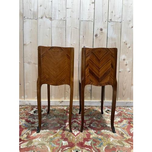 Transition Style Bedside Tables in Marquetry, Set of 2 For Sale - Image 6 of 8
