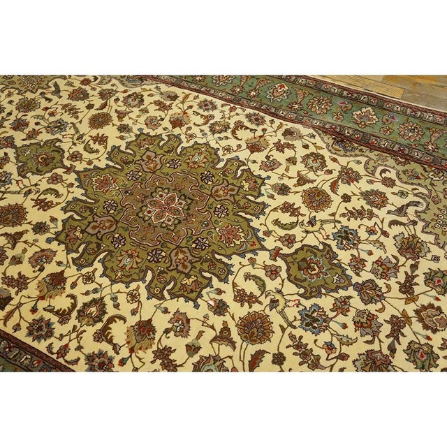 Textile 1940s Ivory Medallion Antique Persian Tabriz Rug 4' 10'' X 7' 9'' Handknotted Wool Carpet For Sale - Image 7 of 7