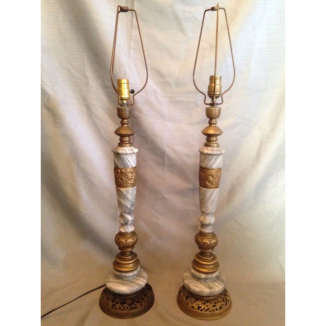 Vintage Etched Brass and Marble Asian Table Lamps a Pair Chairish