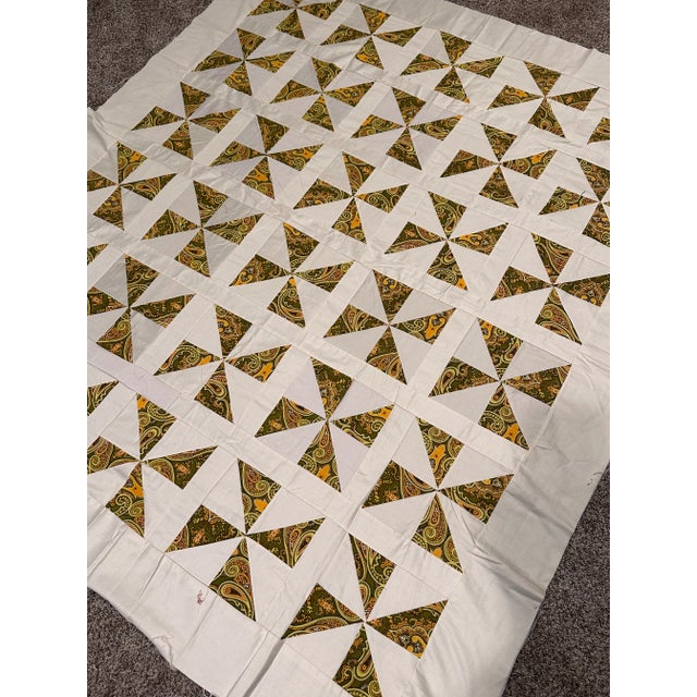 Art Deco Vintage Mid 20th Century Throw Size Paisley Quilt Top For Sale - Image 3 of 7