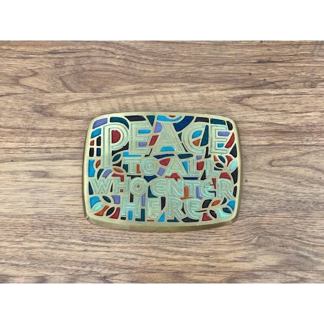 Mid-Century Modern 1966 Terra Sancta Creations Brass Wall Plaque — “Peace to All Who Enter Here” For Sale - Image 3 of 5