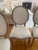 Set of 4 RH chairs. Washed oak weather finished and newly upholstered in Belgium linen. Chairs are in excellent condition...