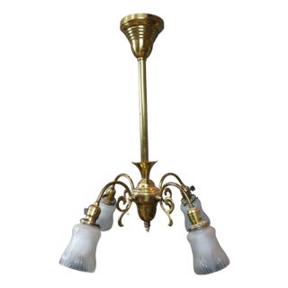 Antique Victorian Brass 4 Light Parlor Pendant Light Chandelier 28" For Sale