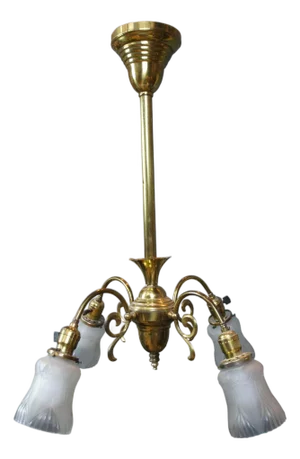 Antique Victorian Brass 4 Light Parlor Pendant Light Chandelier 28"