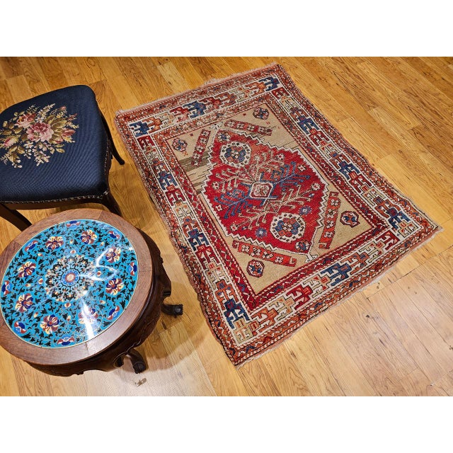 Red 19th Century Handwoven Anatolian Village Area Rug, Wool, Vegetable Dyed' 4' x 5' For Sale - Image 8 of 18