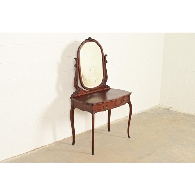 Widdicomb Early Widdicomb Victorian Carved Mahogany Vanity or Dressing Table With Mirror, Circa 1890s For Sale - Image 4 of 14