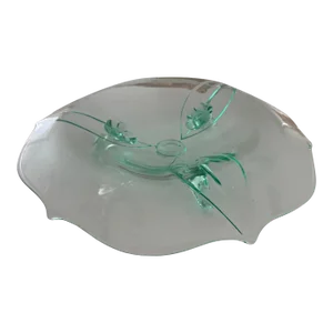1960s Mid-Century Murano Italian Design Sculptural Glass Art Green Waives Dish