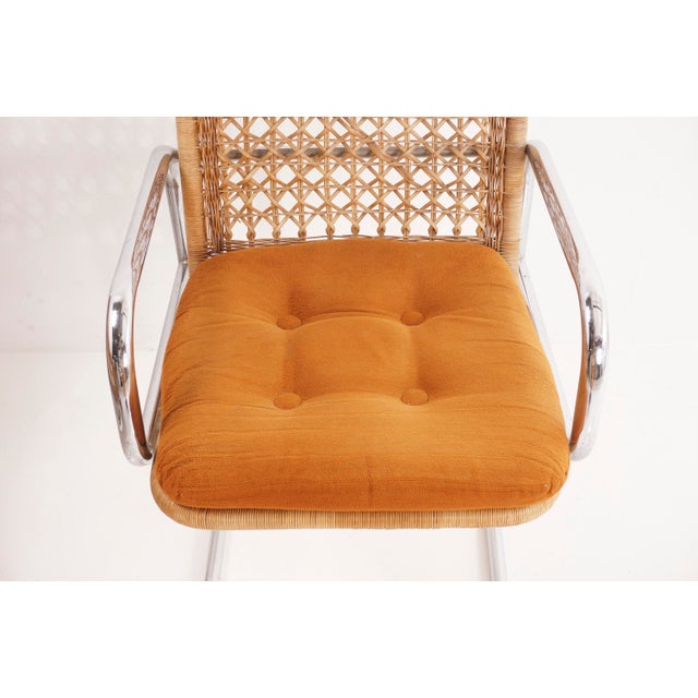 Wicker & Chrome Bar Stool, 1970s Chairish