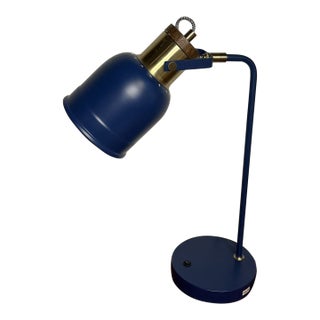 Vintage Mid-Century Modern Blue Adjustable Desk Bankers Student Lamp For Sale