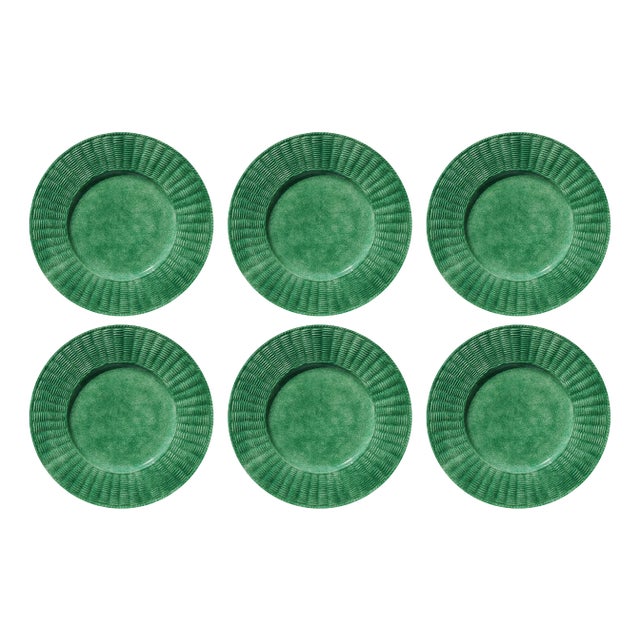 Sea Green Wicker Plates from Este Ceramiche, Set of 6 For Sale