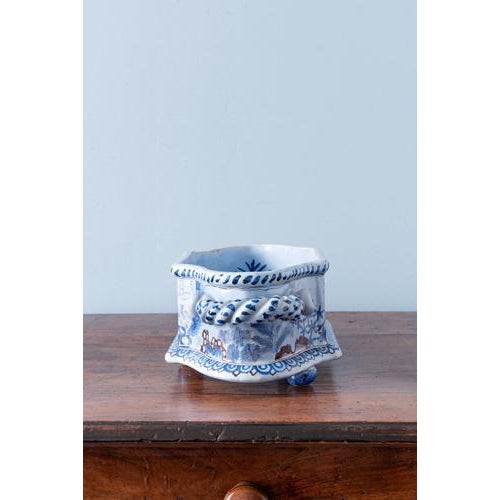 Chinoiserie Faience Jardiniere with Twisted Handles from Nevers, 19th Century For Sale - Image 5 of 11