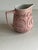 Vintage "Rosanna" pink and brown porcelain "hot chocolate" pitcher with chocolate written in Italian, French, Spanish,...