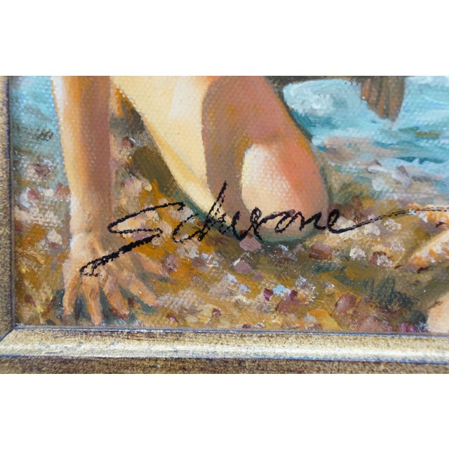 Late 20th Century Timeless Treasures Coastal Seascape Family on the Beach Oil Painting 20" For Sale - Image 9 of 12