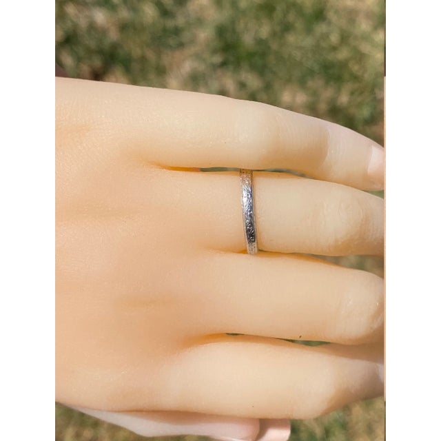Metal The Lock Haven: Antique Platinum Hand Engraved Wedding Band For Sale - Image 7 of 7