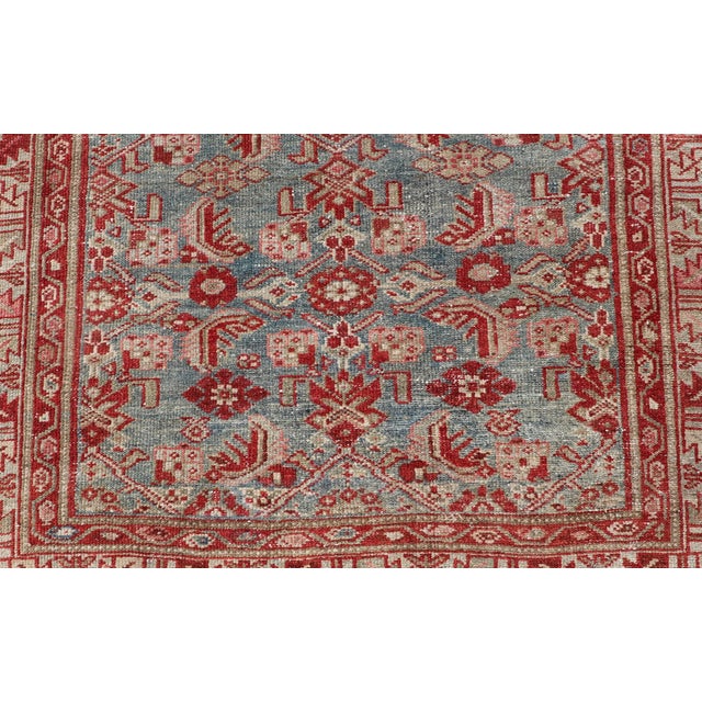 Early 20th Century Antique Persian Gallery Malayer Runner With Red and Blue 4'3 X 16'10 For Sale - Image 5 of 10