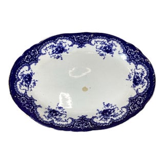 Antique W Adams Rosetta Flow Blue or Blue Transferware Large 15” Platter For Sale