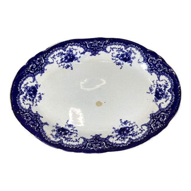 Antique W Adams Rosetta Flow Blue or Blue Transferware Large 15” Platter For Sale