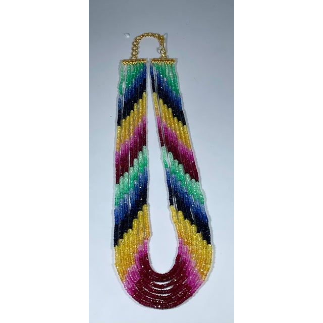 200 Ct 7 Layer Natural Emerald Ruby & Sapphire Bead Necklace 14k Gold Adjustable For Sale - Image 18 of 18
