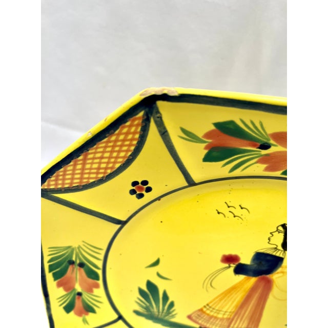 Mid 20th Century Vintage Quimper Signed Hand Painted Yellow Plate For Sale - Image 5 of 9