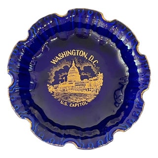Vintage Mid Century Cobalt Blue and Gold Washington DC Ashtray Catchall For Sale