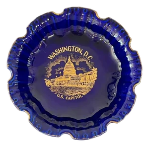 Vintage Mid Century Cobalt Blue and Gold Washington DC Ashtray Catchall