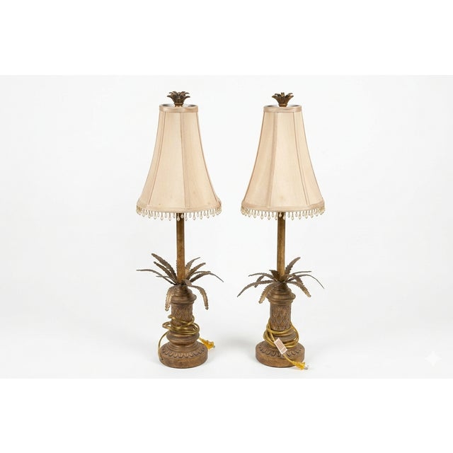 These are Hollywood Regency-style Palm Tree Buffet Lamps, likely dating from the late 1980s to the mid-1990s. Perfect for...