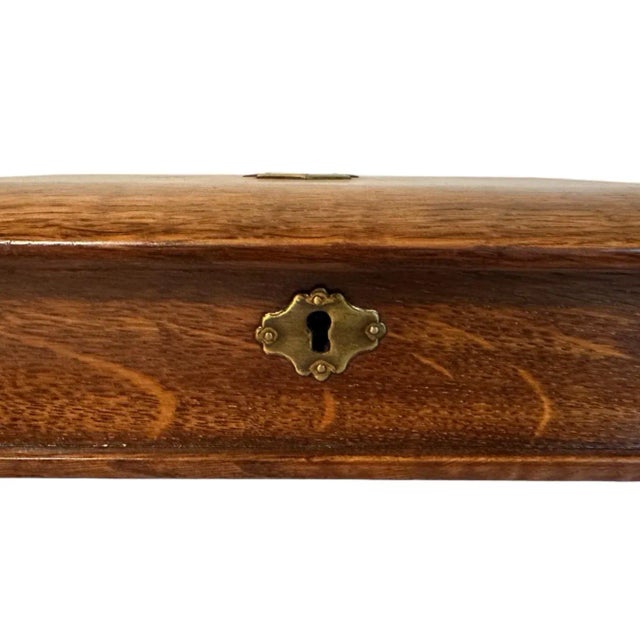 Brown Antique Victorian English Tiger Oak Book Form Lap Desk/Stationery Box W/Inkwell For Sale - Image 8 of 12