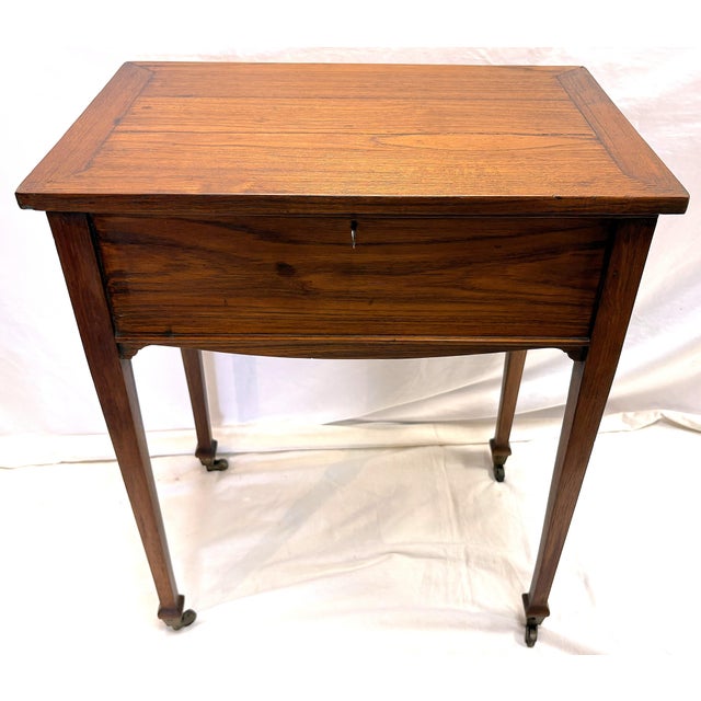Antique Campaign Style Victorian Flip Top Desk/ Sewing Stand on Brass Casters For Sale - Image 4 of 18