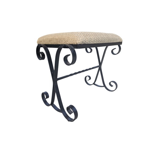 Mid 20th Century Mid Century Wrought Iron Scrolled Ottoman Footstool For Sale - Image 5 of 16