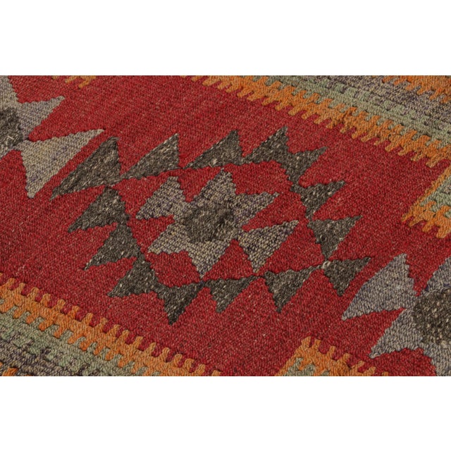 1950s Vintage Kurdish Kilim Rug in Red and Blue, Multicolor Geometric Patterns For Sale In New York - Image 6 of 7