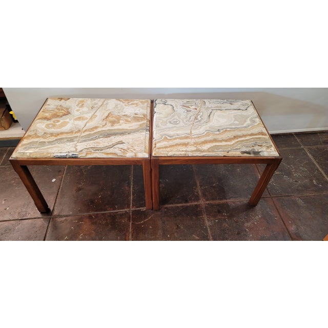 Wood 1960s Mid Century Modern Baker Coffee Tables End Tables Pair Onyx Walnut Wood For Sale - Image 7 of 7