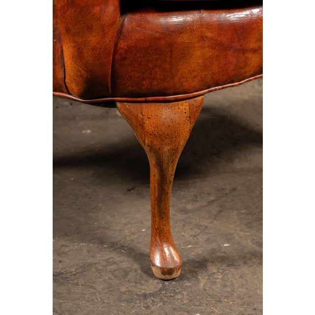 Mid 20th Century Tufted Leather Wingback Armchair in Burnt Amber For Sale - Image 14 of 17