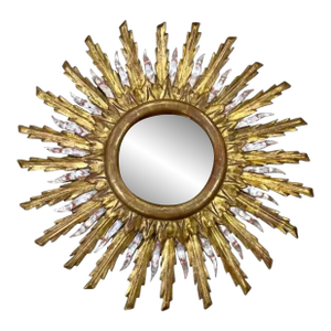 French Vintage Gold and Silver Gilt Carved Sunburst Wall Mirror
