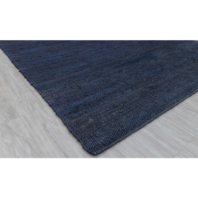 Navy Solid Handwoven Premium Natural Jute Yarn Flatweave Rug 12x15 Ft. For Sale - Image 10 of 12