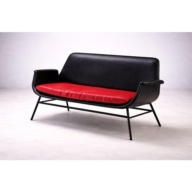 Mid-Century Leather Two-Seat Sofa, Czechoslovakia, 1960s For Sale - Image 6 of 9